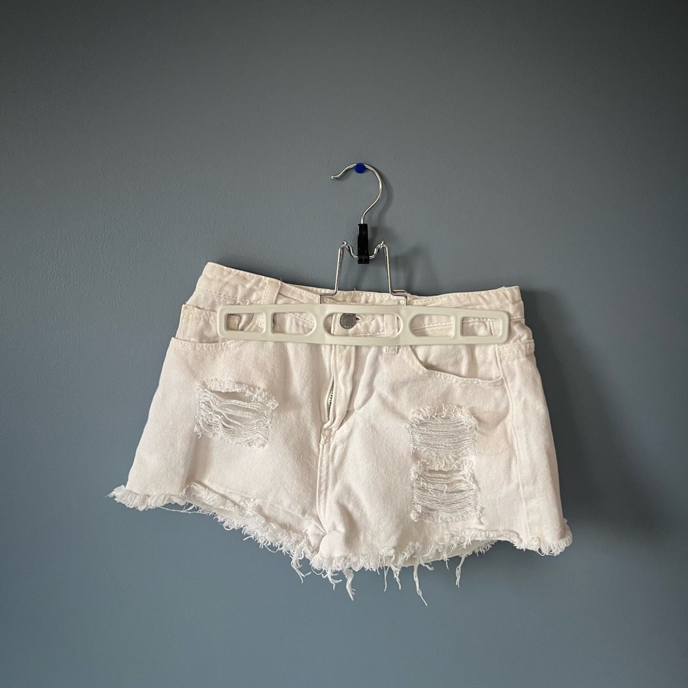SHEIN White Distressed Jean Shorts